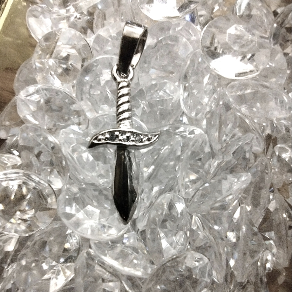 925 Sterling Silver Cubic Zirconia Sword Pendant